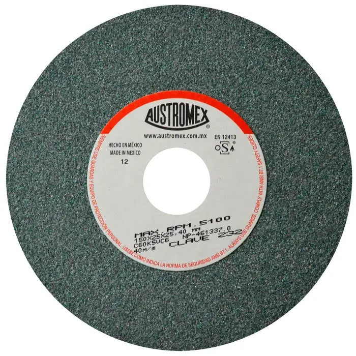 Rueda Abrasiva Grano 60 para Esmerilar Verde de 6 x 1 x 1 Austromex 232
