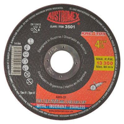 Disco Abrasivo para Corte de Metal y Acero Inoxidable de 4-1/2 x 0.04 x 7/8 Austromex 3501