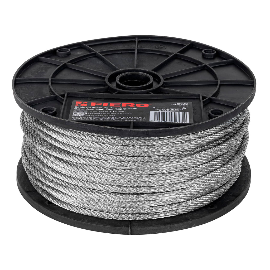 Metro De Cable Rígido 3/16" De Acero 7x7 Hilos, 75 m, Fiero 44206