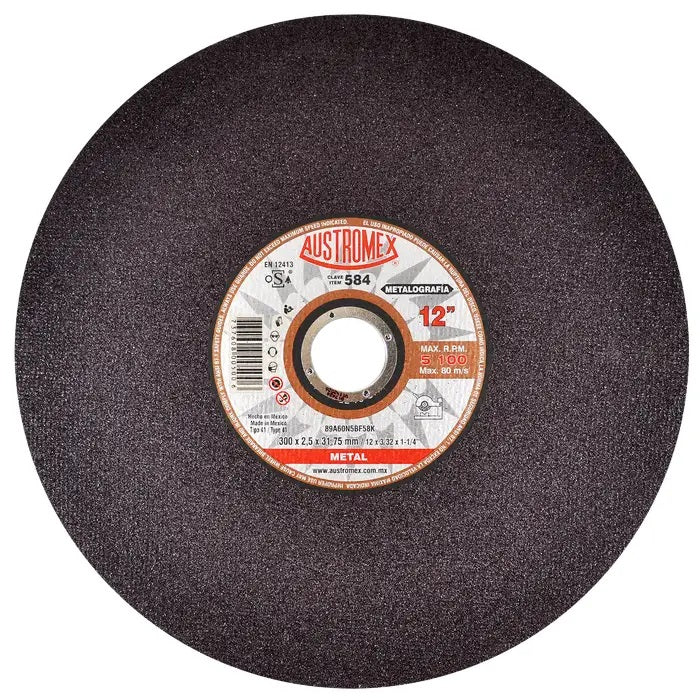 Disco Abrasivo para Corte de 12 x 3/32 x 1-1/4 Austromex 584