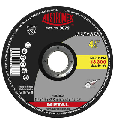 Disco Abrasivo para Corte de 4-1/2 x 1/16 x 7/8 Austromex 3872