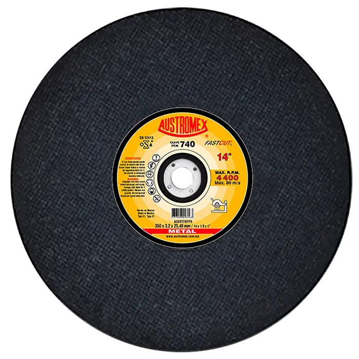Disco Abrasivo para Cortes Rápidos de Acero de 14 x 1/8 x 1 Austromex 740