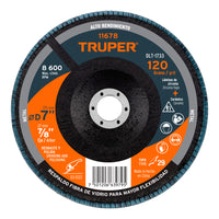 Disco Laminado 7", Grano 120 Centro 7/8", Fibra, Truper 11678
