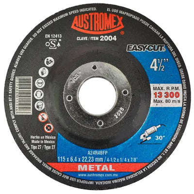 Disco Abrasivo para Desbaste de Metal de 4-1/2 x 1/4 x 7/8 Austromex 2004