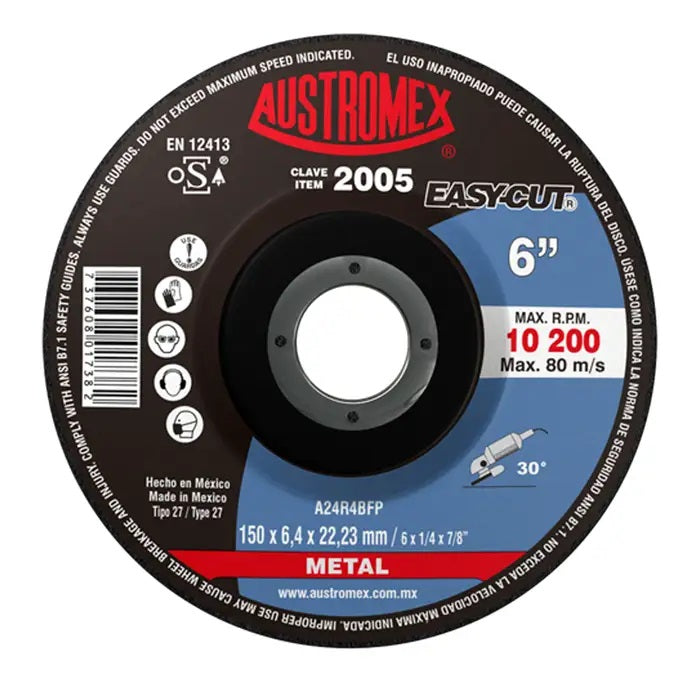 Disco Abrasivo para Desbaste de Metal de 6 x 1/4 x 7/8 Austromex 2005
