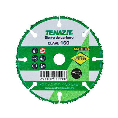 Sierra de Carburo de Tungsteno para Corte de Madera 3 x 3/8 Tenazit 160