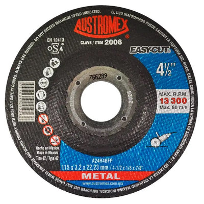 Disco Abrasivo para Corte de Metal de 4-1/2 x 1/8 x 7/8 Austromex 2006