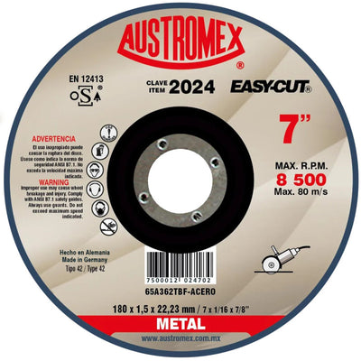Disco Abrasivo para Corte de Metal de 7 x 1/16 x 7/8 Austromex 2024