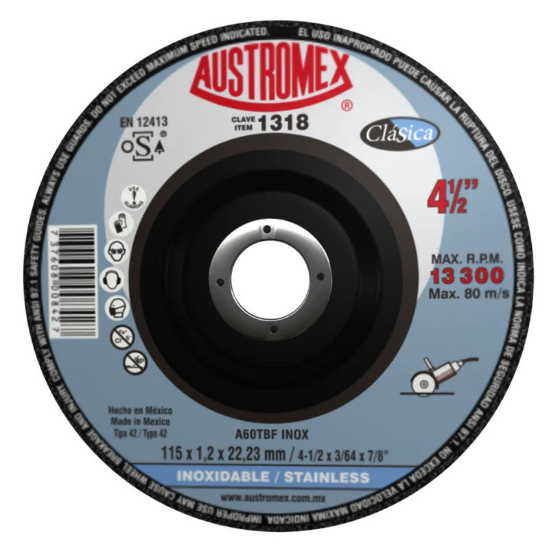 Disco Abrasivo para Corte de Acero Inoxidable de 4-1/2 x 0.04 x 7/8 Austromex 1318