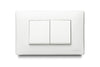 Apagador doble blanco Veto OSL66011 con placa rectangular y dos teclas, vista frontal
