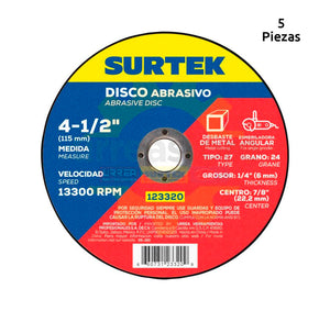 Disco Abrasivo Desbaste 4-1/2x1/4" Surtek 123320