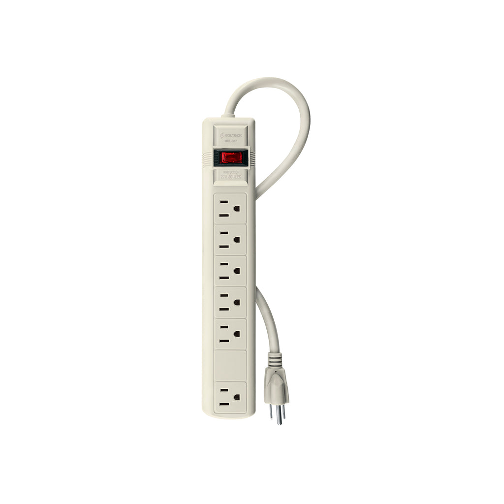 Multicontacto Uso Doméstico, 6 Entradas, 16 AWG, Volteck 47182