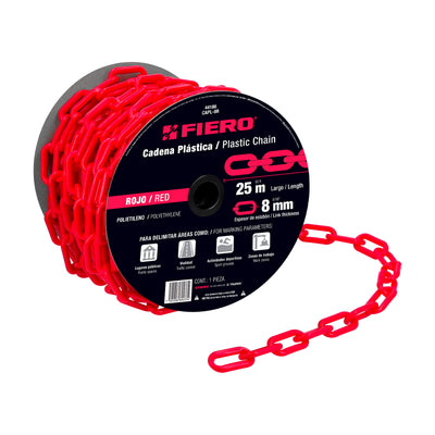 Metro De Cadena De 8 mm De Plástico Roja, Carrete De 25 m, Fiero 44186