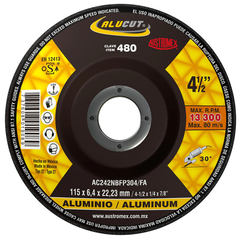 Disco Abrasivo para Desbaste de aluminio de 4-1/2 x 1/4 x 7/8 Asutromex 480