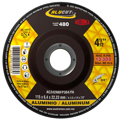Disco Abrasivo para Desbaste de aluminio de 4-1/2 x 1/4 x 7/8 Asutromex 480