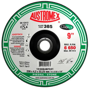 Disco Abrasivo para Desbaste y Corte de Piedra de 9 x 5/32 x 7/8 Austromex 385