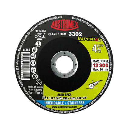 Disco Abrasivo para Corte de Acero Inoxidable de 4-1/2 x 0.04 x 7/8 Austromex 3302