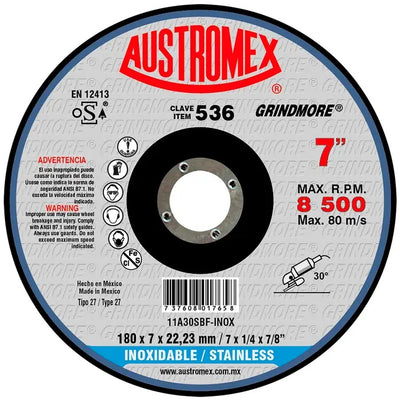 Disco Abrasivo para Desbaste de Acero Inoxidable de 7 x 1/4 x 7/8 Asutromex 536