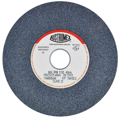 Rueda Abrasiva Grano 60 para Esmerilar Gris de 6 x 1 x 1 Austromex 23