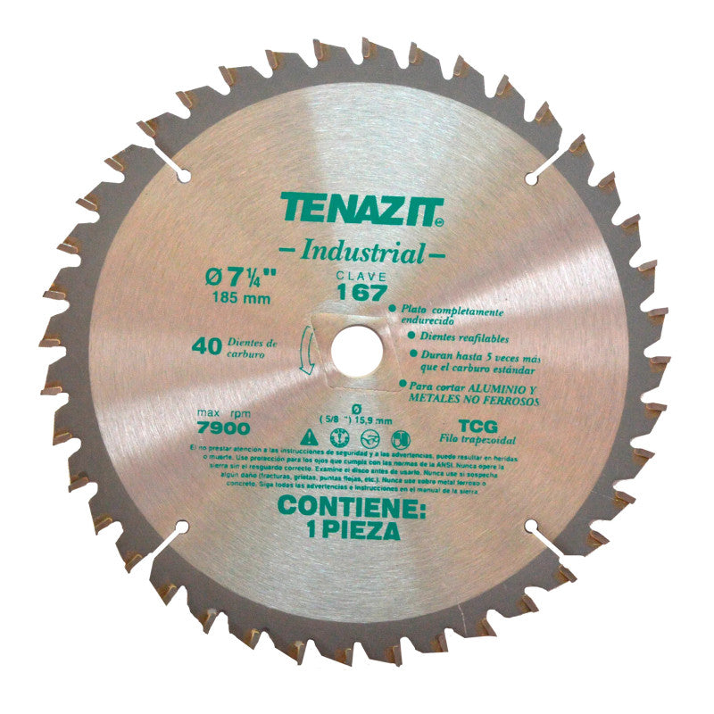 Sierra para Corte de Aluminio de 7 1/4 x 5/8 40 Dientes TCG# Tenazit 167