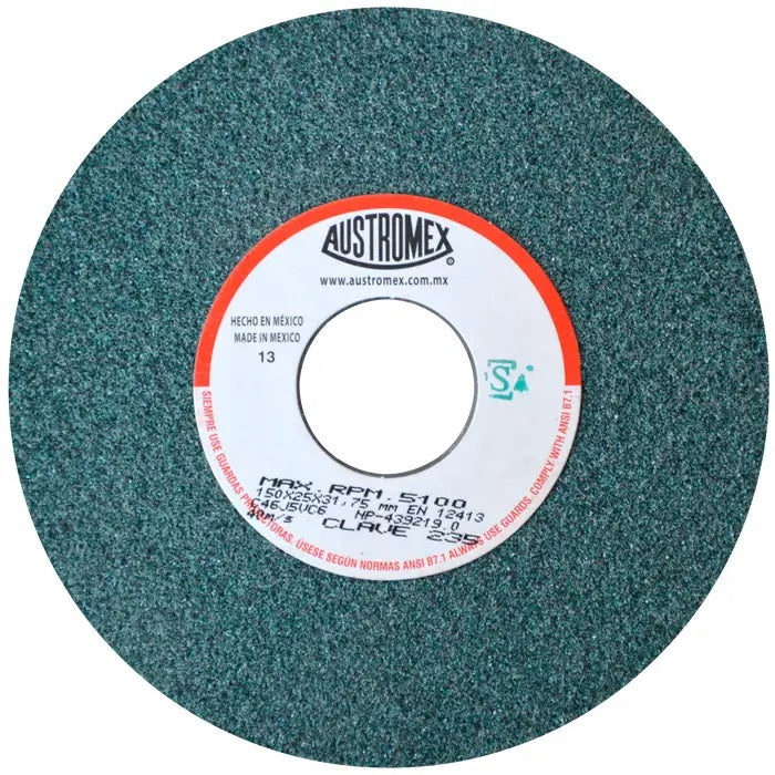 Rueda Abrasiva Grano 46 para Rectificar Verde de 6 x 1 x 1-1/4 Austromex 235