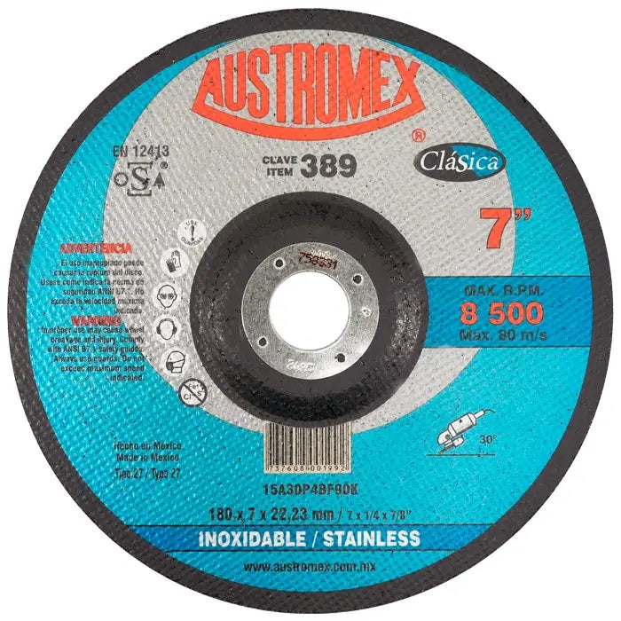 Disco Abrasivo para Desbaste de Acero Inoxidable de 7 x 1/4 x 7/8 Austromex 389