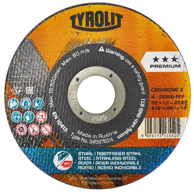 Disco Abrasivo para Corte de Acero Inoxidable de 4-1/2 x 0.04 x 7/8 Tyrolit 4250
