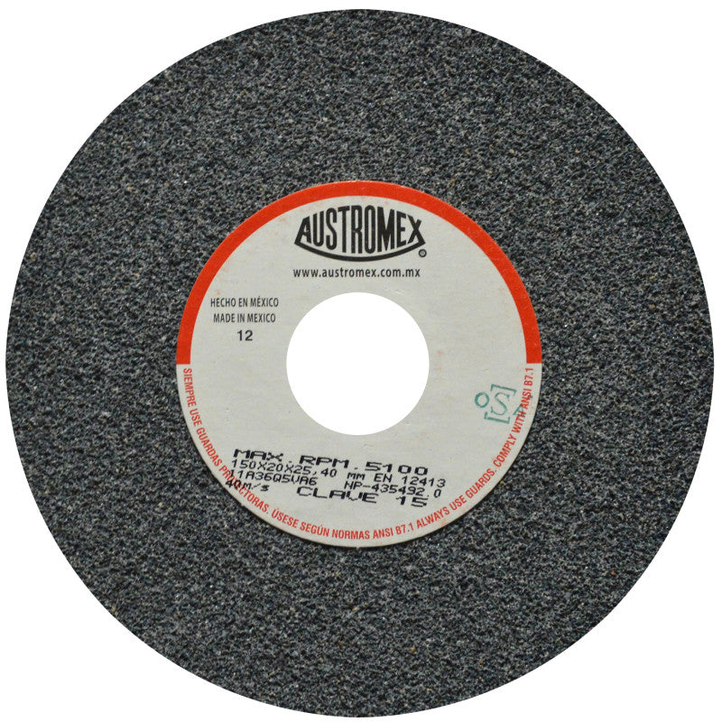 Rueda Abrasiva Grano 36 para Esmerilar Gris de 6 x 3/4 x 1 Austromex 15