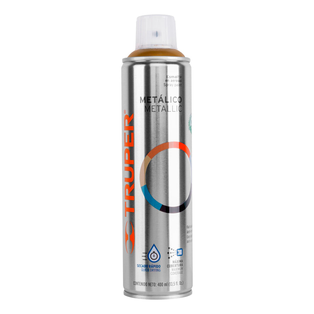 Pintura En Aerosol, Oro Metálico, Bote Esbelto, 400 ml, Truper 19066