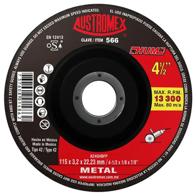 Disco Abrasivo Para Corte De Metal De 4-1/2 x 1/8 x 7/8, Austromex 566