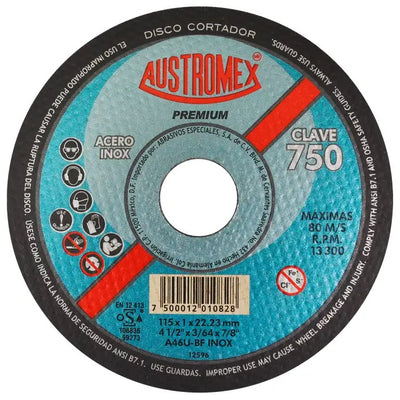 Disco Abrasivo para Corte de Acero Inoxidable de 4-1/2 x 3/64 x 7/8 Austromex 750
