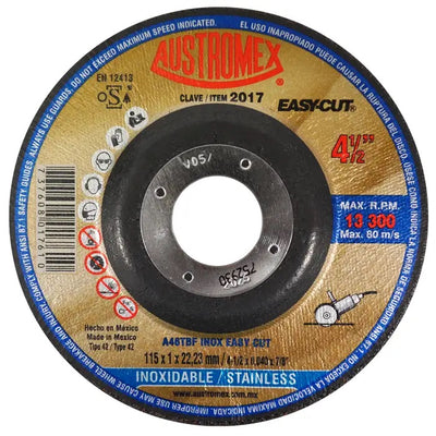 Disco Abrasivo para Corte de Acero Inoxidable de 4-1/2 x 0.040 x 7/8 Austromex 2017
