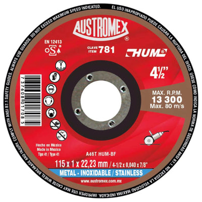 Disco Abrasivo para Corte de Acero Inoxidable de 4-1/2 x 0.040 x 7/8 Austromex 781