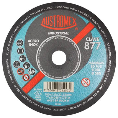 Disco Abrasivo de 7 x 0.045 x 7/8 para Corte de Acero Inoxidable Austromex 877