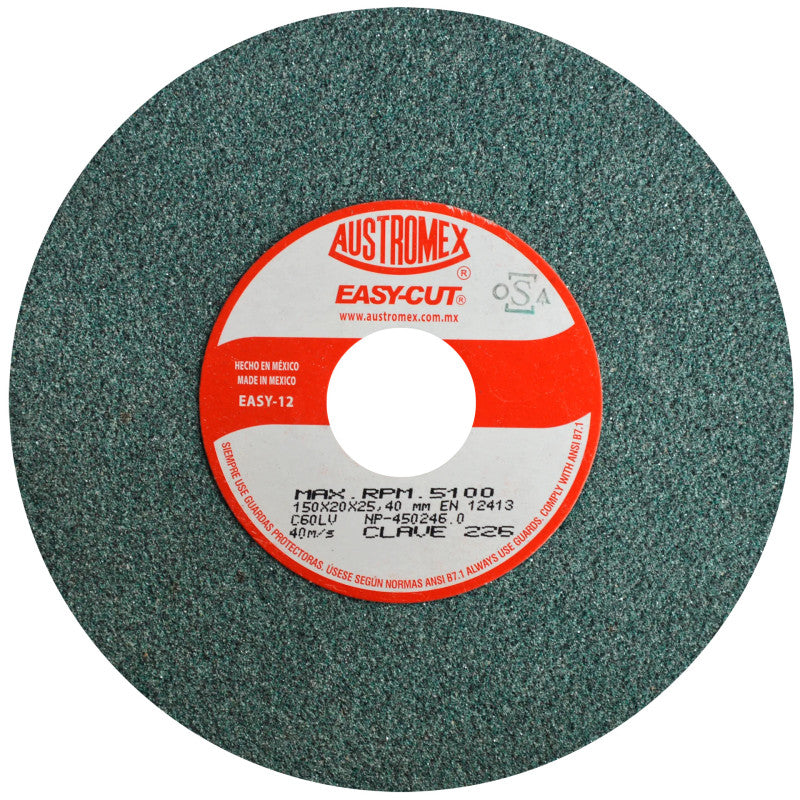 Rueda Abrasiva Grano 60 para esmerilar Verde de 6 x 3/4 x 1 Austromex 226