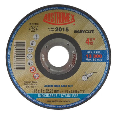Disco Abrasivo para Corte de Acero Inoxidable de 4-1/2 x 0.040 x 7/8 Austromex 2015