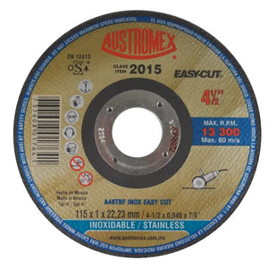 Disco Abrasivo para Corte de Acero Inoxidable de 4-1/2 x 0.040 x 7/8 Austromex 2015