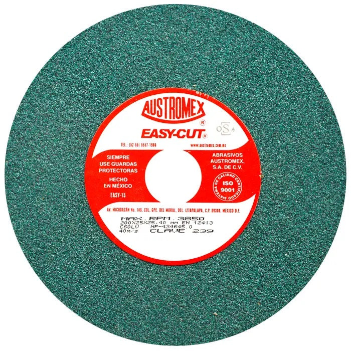 Rueda Abrasiva Grano 60 para Esmerilar Verde de 200 x 25 x 25.40 mm Austromex 239
