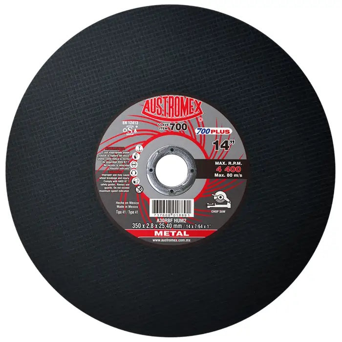 Disco Abrasivo para Corte de Materiales Huecos de 14 x 7/64 x 1 Austromex 700