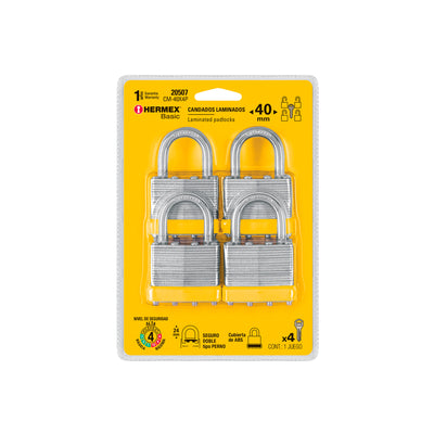 Candados Laminados, 40mm, Blíster 4  Pzs, Hermex 20507