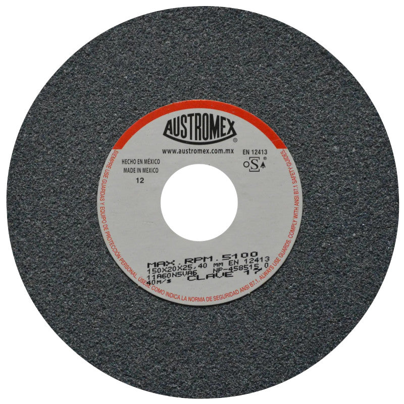 Rueda Abrasiva Grano 60 para Esmerilar Gris de 6 x 3/4 x 1 Austromex 17
