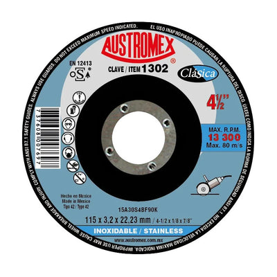 Disco Abrasivo para Corte de Acero Inoxidable de 4-1/2 x 1/8 x 7/8  Austromex 1302