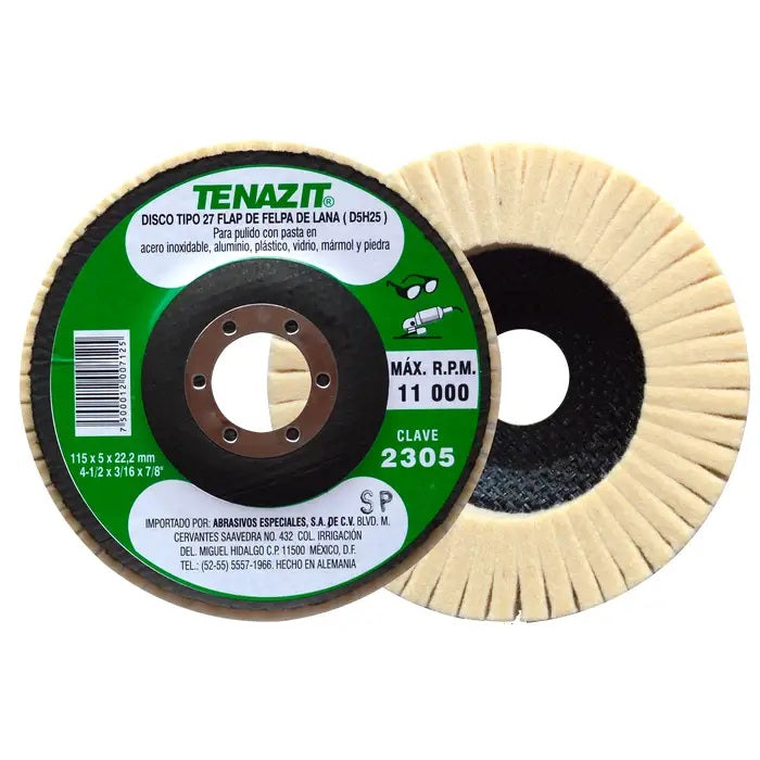 Disco Laminado de Felpa con Respaldo de 4-1/2 x 3/16 x 7/8 Tenazit 2305