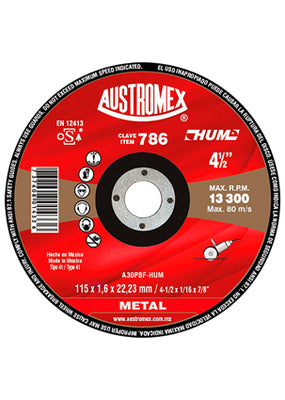Disco Abrasivo para Corte de Metal de 4-1/2 x 1/16 x 7/8 Austromex 786