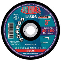 Disco Abrasivo para Corte de Metal de 3 x 1/16 x 1/4 Austromex 506