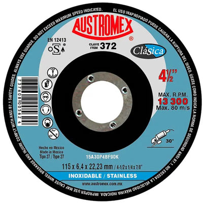 Disco Abrasivo para Desbaste de Acero Inoxidable de 4 1/2 x 1/4 x 7/8 Austromex 372