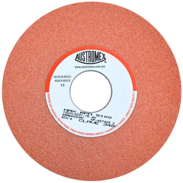 Rueda Abrasiva Grano 60 para Afilar Naranja de 6 x 1/2 x 1-1/4 Austromex 348