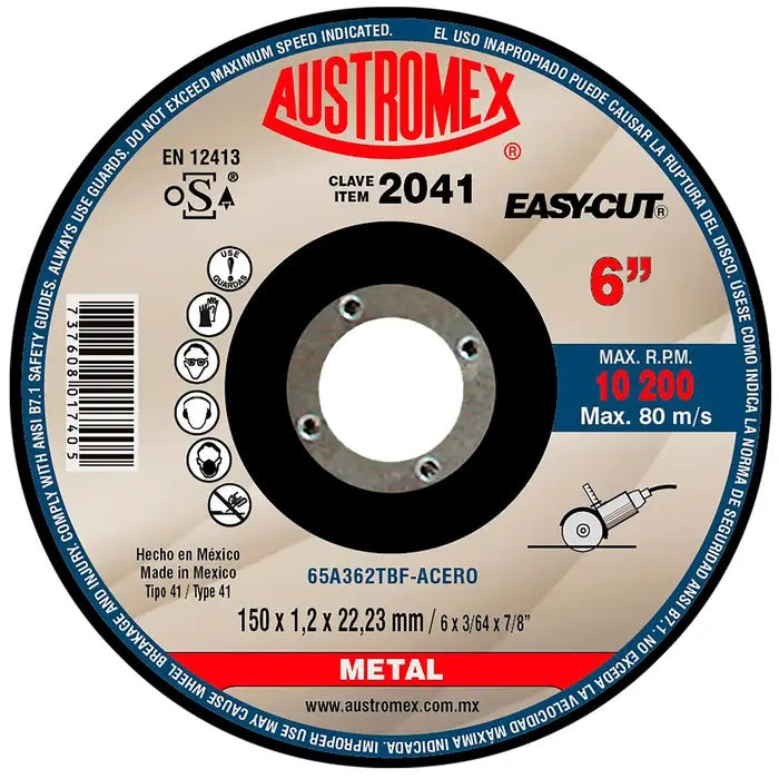 Disco Abrasivo para Corte de Metal de 6 x 0.045 x 7/8 Austromex 2041