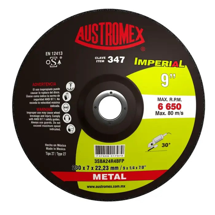 Disco Abrasivo para Desbaste de Metal de 9 x 1/4 x 7/8 Austromex 347