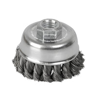 Carda Copa Trenzada Alambre Delgado De Acero Inoxidable 3" x 0.35 mm Con Rosca 5/8", Surtek C606